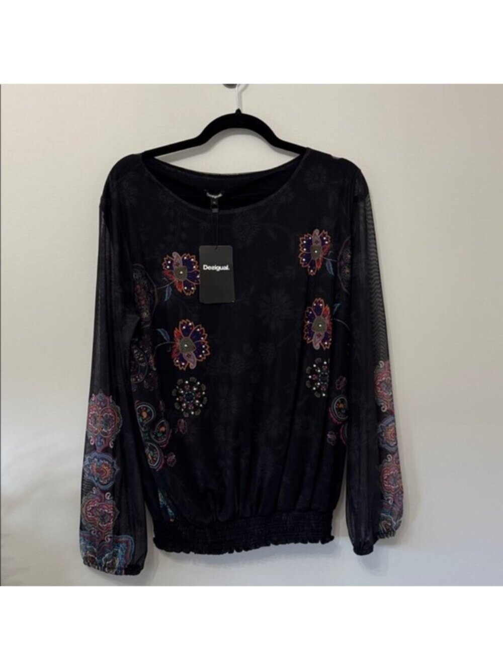 Desigual Women Multicolor Floral Long Sleeve Top Blouse Size Large